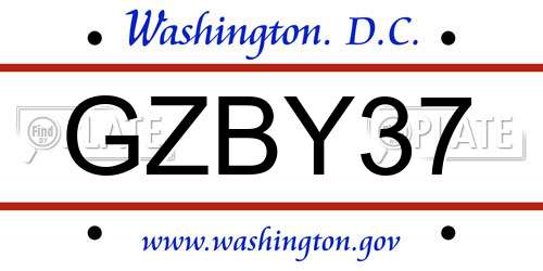 GZBY37 District Of Columbia License Plate