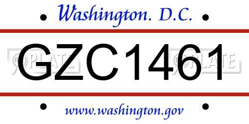 GZC1461 District Of Columbia License Plate