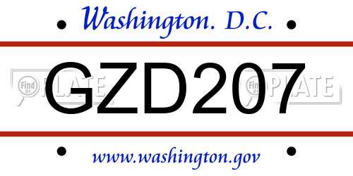GZD207 District Of Columbia License Plate
