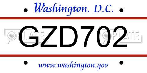 GZD702 District Of Columbia License Plate