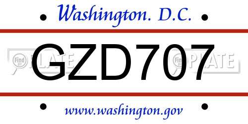 GZD707 District Of Columbia License Plate