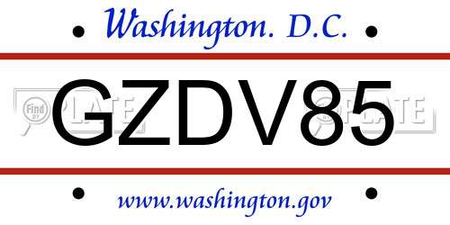 GZDV85 District Of Columbia License Plate
