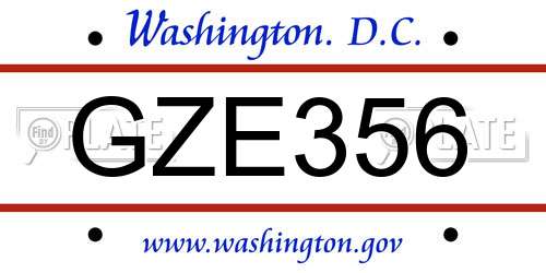 GZE356 District Of Columbia License Plate