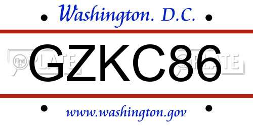 GZKC86 District Of Columbia License Plate