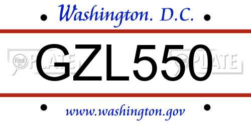 GZL550 District Of Columbia License Plate
