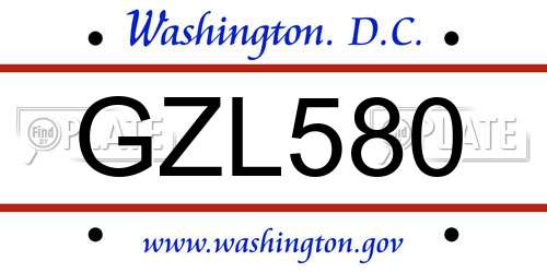 GZL580 District Of Columbia License Plate