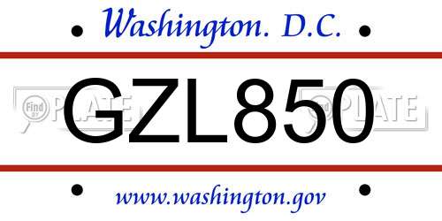 GZL850 District Of Columbia License Plate