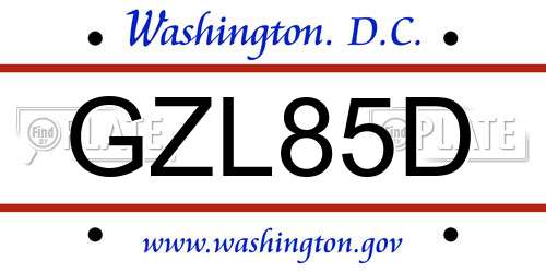 GZL85D District Of Columbia License Plate