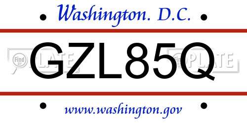GZL85Q District Of Columbia License Plate