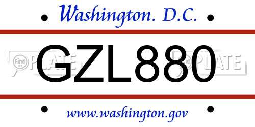 GZL880 District Of Columbia License Plate