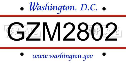 GZM2802 District Of Columbia License Plate