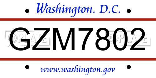 GZM7802 District Of Columbia License Plate