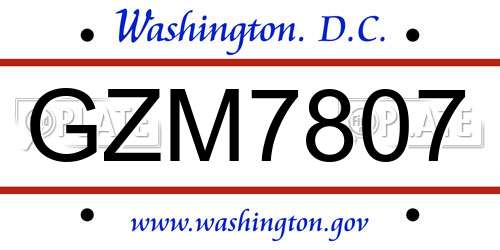 GZM7807 District Of Columbia License Plate