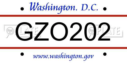 GZO202 District Of Columbia License Plate