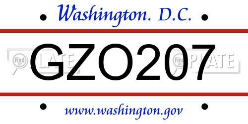 GZO207 District Of Columbia License Plate