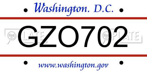 GZO702 District Of Columbia License Plate