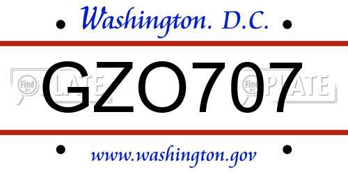 GZO707 District Of Columbia License Plate