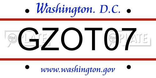 GZOT07 District Of Columbia License Plate