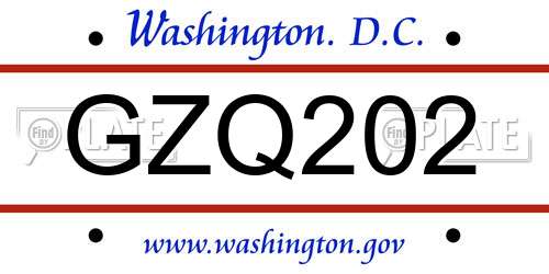 GZQ202 District Of Columbia License Plate