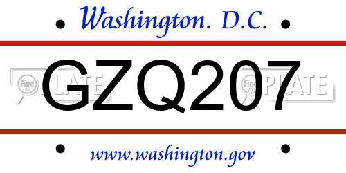 GZQ207 District Of Columbia License Plate