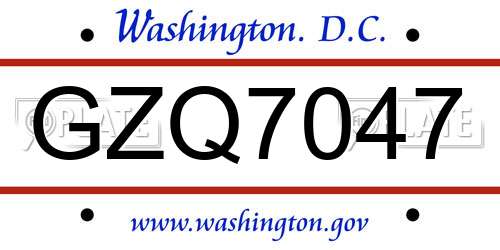 GZQ7047 District Of Columbia License Plate