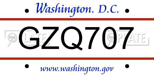 GZQ707 District Of Columbia License Plate
