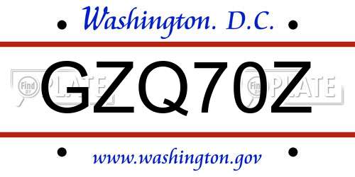 GZQ70Z District Of Columbia License Plate
