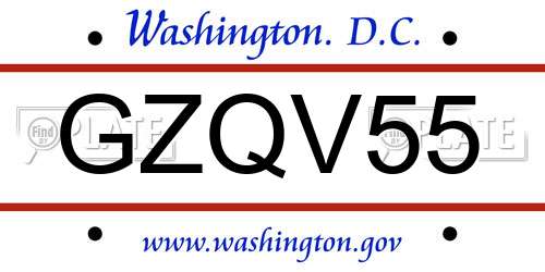 GZQV55 District Of Columbia License Plate