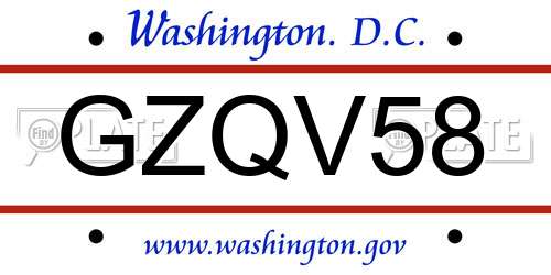 GZQV58 District Of Columbia License Plate