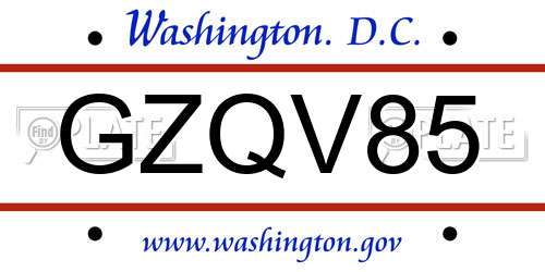 GZQV85 District Of Columbia License Plate