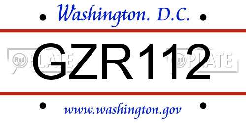 GZR112 District Of Columbia License Plate