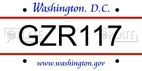 GZR117 District Of Columbia License Plate