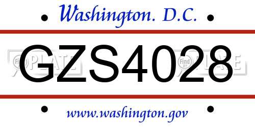 GZS4028 District Of Columbia License Plate