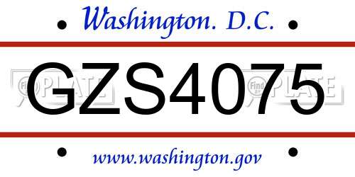 GZS4075 District Of Columbia License Plate