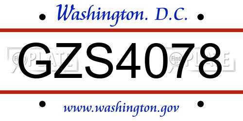 GZS4078 District Of Columbia License Plate