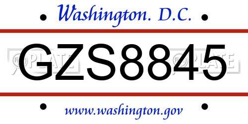 GZS8845 District Of Columbia License Plate