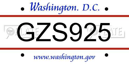 GZS925 District Of Columbia License Plate
