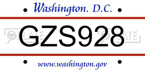 GZS928 District Of Columbia License Plate