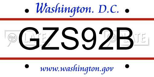 GZS92B District Of Columbia License Plate