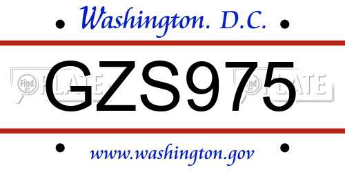 GZS975 District Of Columbia License Plate