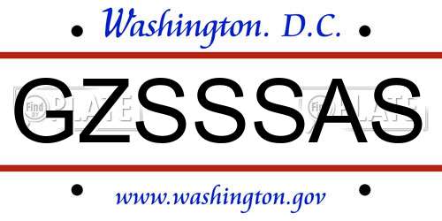 GZSSSAS District Of Columbia License Plate