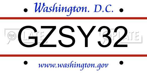 GZSY32 District Of Columbia License Plate