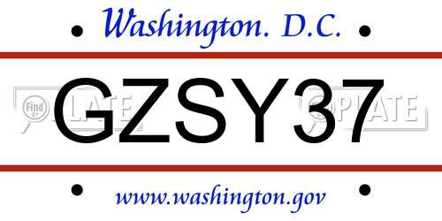 GZSY37 District Of Columbia License Plate
