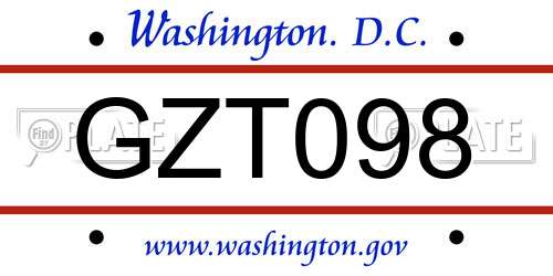 GZT098 District Of Columbia License Plate