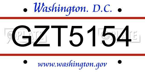 GZT5154 District Of Columbia License Plate