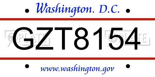 GZT8154 District Of Columbia License Plate