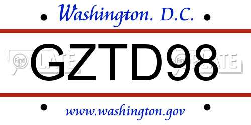 GZTD98 District Of Columbia License Plate