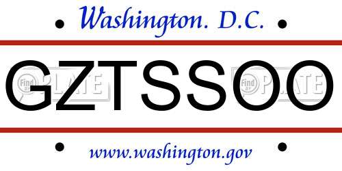 GZTSSOO District Of Columbia License Plate