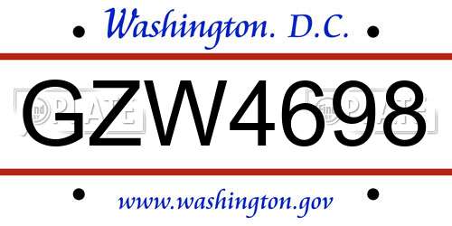 GZW4698 District Of Columbia License Plate