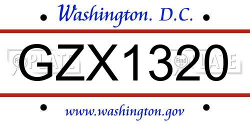 GZX1320 District Of Columbia License Plate